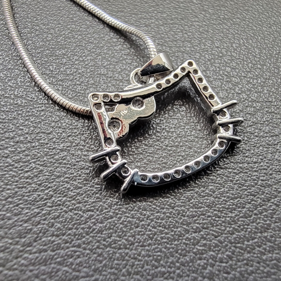 Hello Kitty Diamond Pavé Pendant White Gold Plated on 925 Snake Chain - Picture 4 of 5
